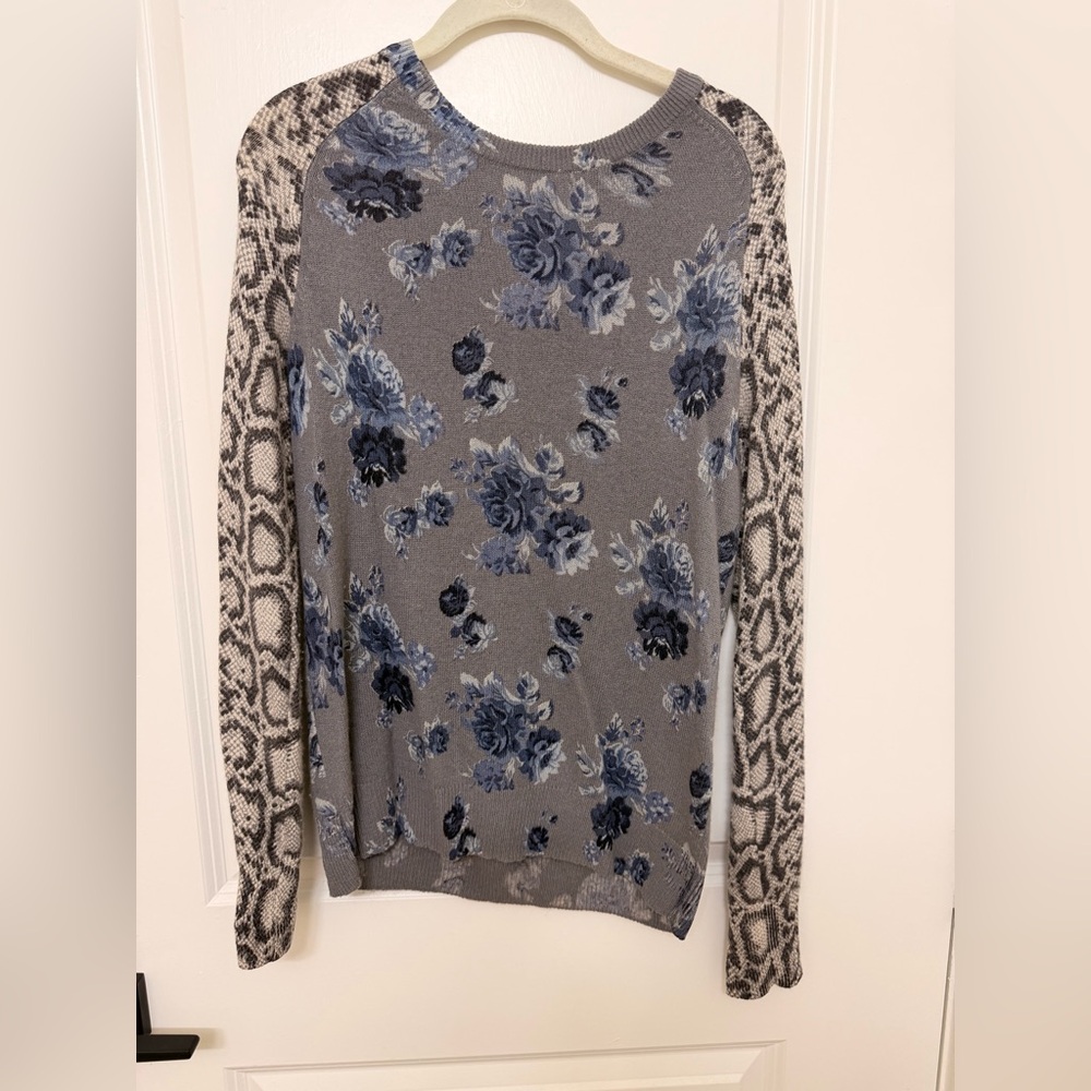 Equipment Gray and Blue Floral Sweater